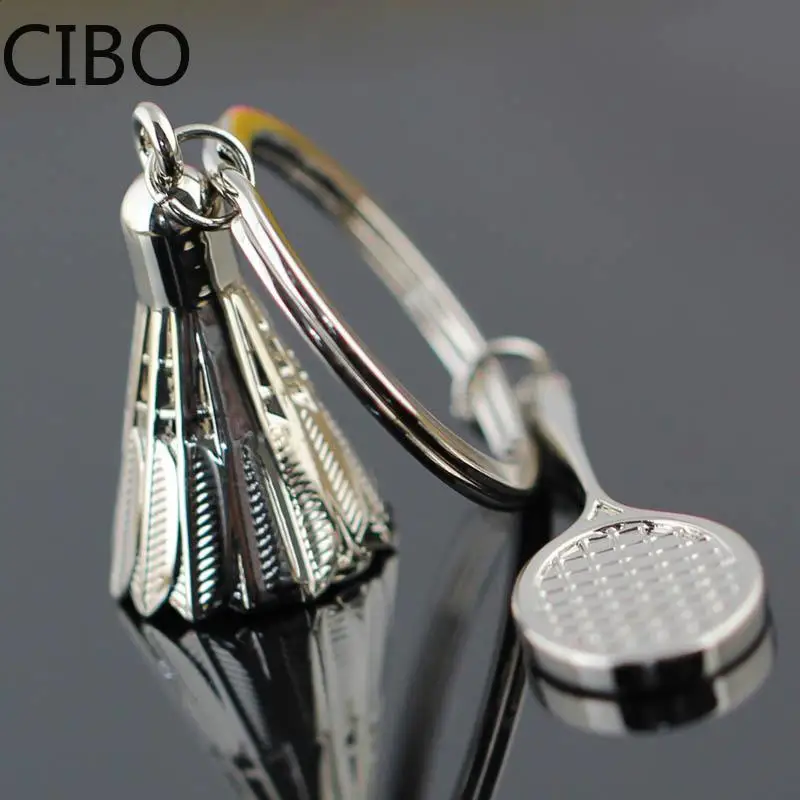 

Antique Bronze Silver color Metal Badminton Racket Keychain Trendy Cute Mini Keychain For Woman Man Car Sports key Ring Gifts
