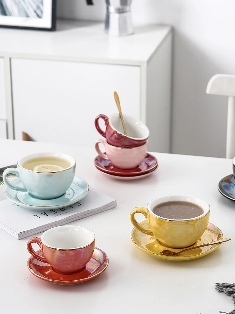 Европейская керамическая кофейная чашка креативная Золотая линия перламутровая