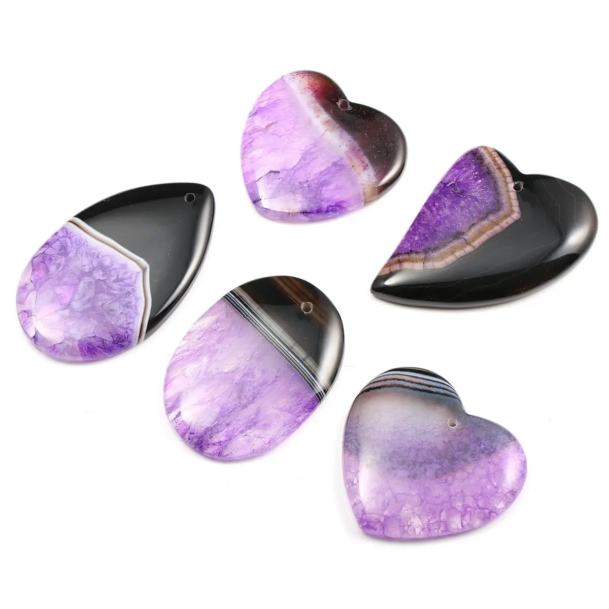 

5pcs/lot Black Purple Striped Agates Pendant Reiki Healing Natural Stone Meditation Amulet DIY Jewelry Natural Stone Charms