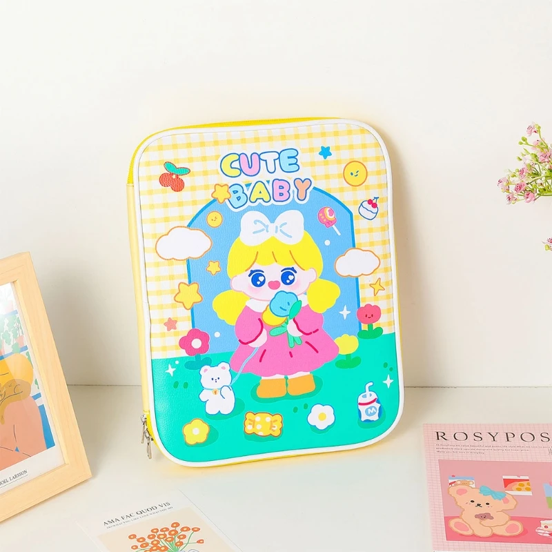 

Korean Style Cartoon Laptop Faux Leather Sleeve Carrying Case Tablet Cover Protector Pouch Zipper Inner Bag Portable 9.7-11 Inch