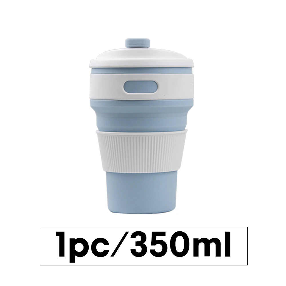light blue 350ML 350ml collapsible coffee silicone cup with Lid folding water tea cup reusable travel Drinkware BPA free eco friendly make health - Цвет: light blue 350ML