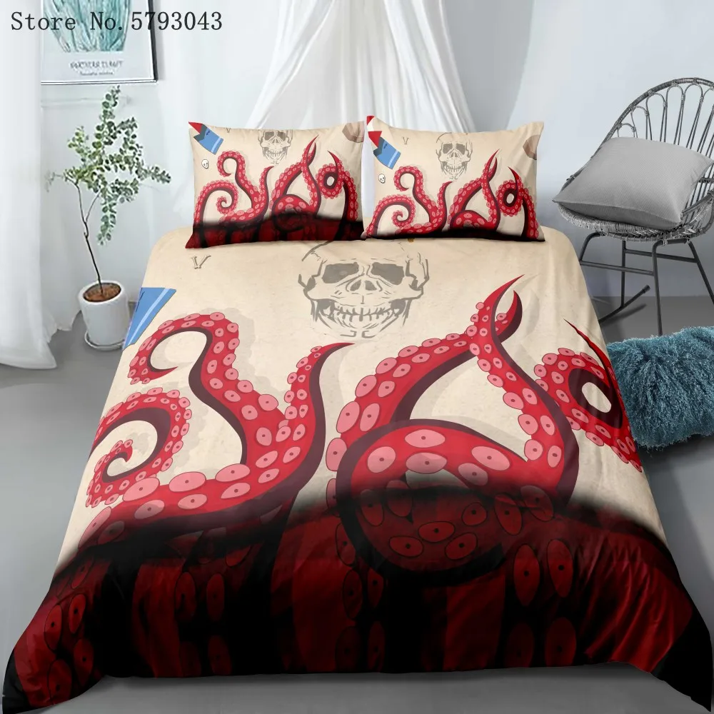 

2/3 Pieces Octopus Bedding Set Ocean Animals Duvet Cover For Kids Adults Bed Cover Set Microfiber Fabric Bed Quilt Cover Decor