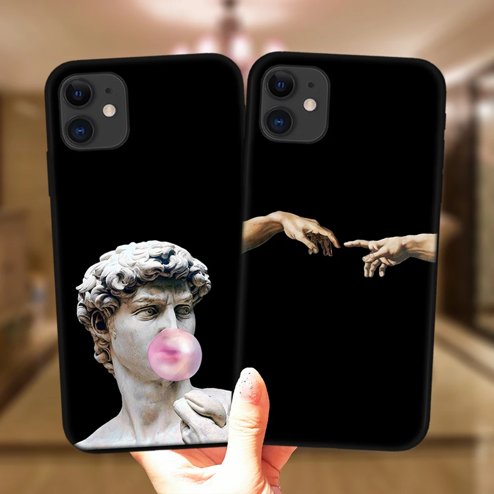 Чехол для iPhone 11 12 13 Mini Pro XS Max XR X 7 8 Plus 6 6S 5S SE 2020, Черный силиконовый чехол с изображением девушки Моны Лизы Давида и абстрактным рисунком