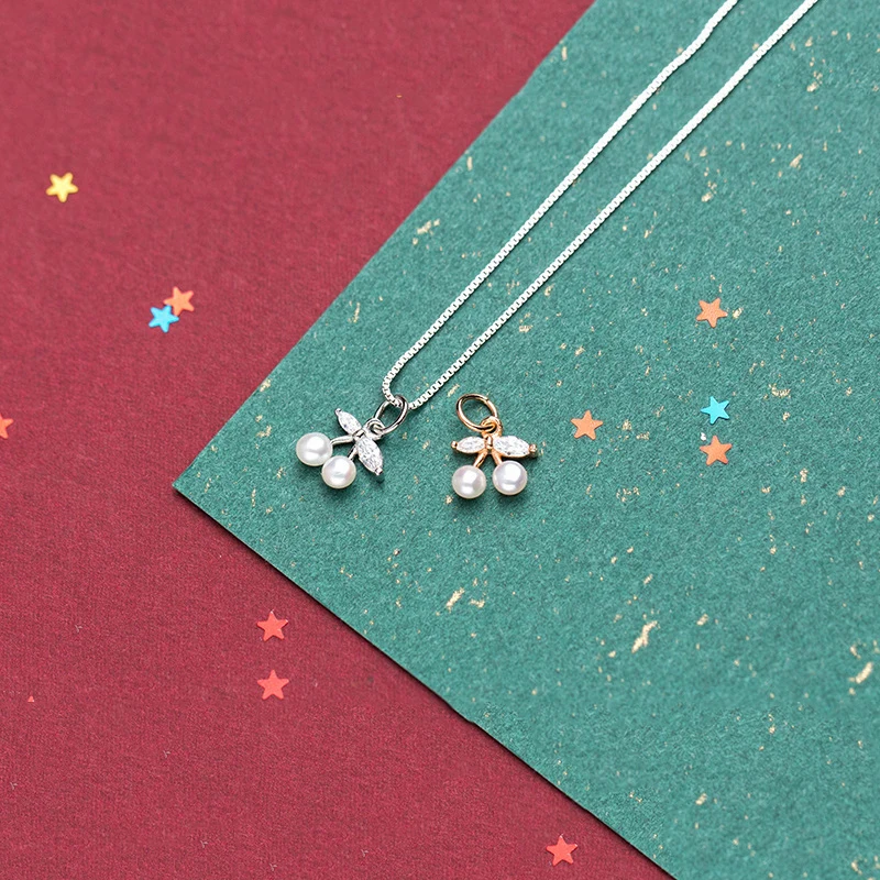 

MEETSOFT Sterling Silver Cherry Zircon Charms Special of DIY Handmade Necklace Decoration Bracelet AccessoryWithout chain