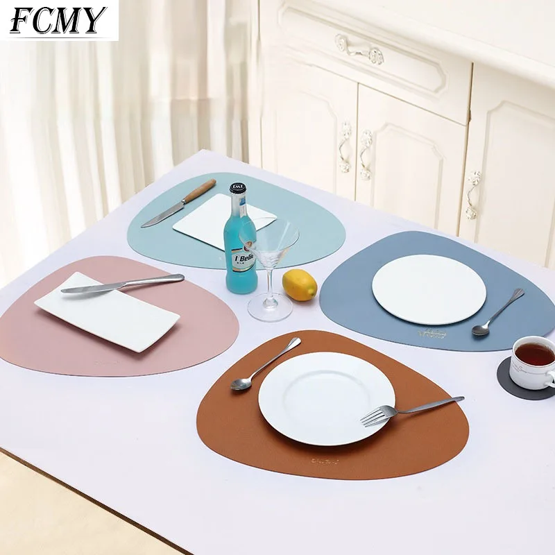 

Placemat Table Mat Tableware Pad PU Leather Waterproof Heat Insulation Non-Slip Placemat Soft Black Brown Washable Bowl Coaster