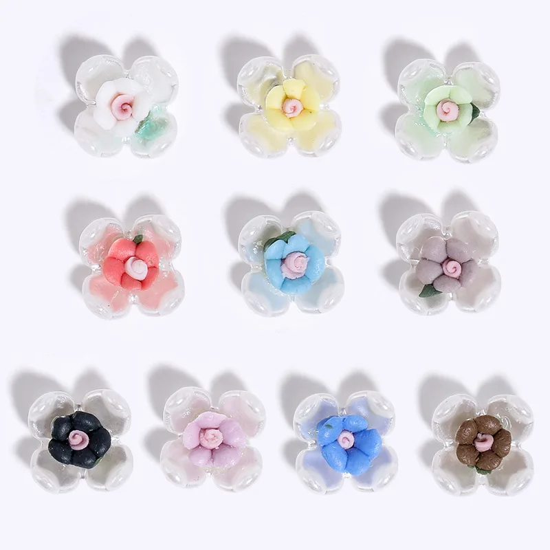 

8PCS/Pack Flower Nail Parts DIY Design Plastic and Ceramic Colorful Flowers For 3D Nail Art Accessories Decorations Supplies