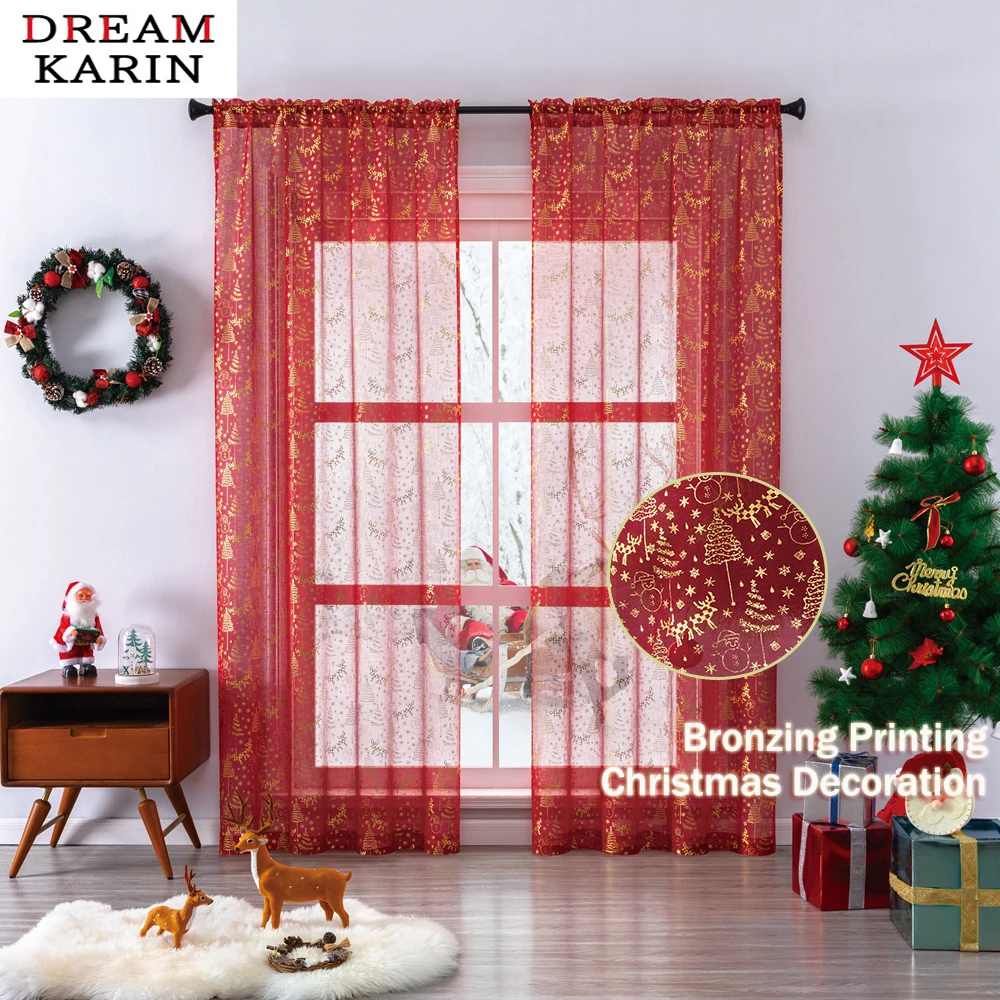 

DK Christmas Tulle Curtains for Living Room Bedroom Kitchen Window Treatment Sheer Curtains for the Room Decor Max Width 140cm