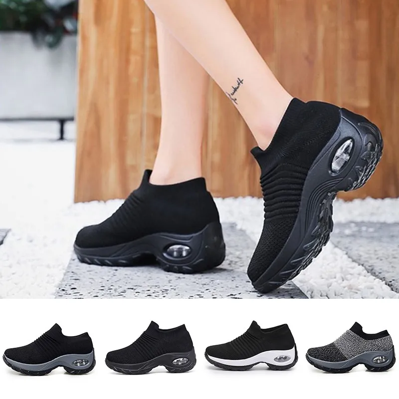 

LIN KING Plus Size Casual Shoes Women Outdoor Sneakers Platform Shoes Spring Autumn Breathable Knitting Ladies Wedges Sneakers