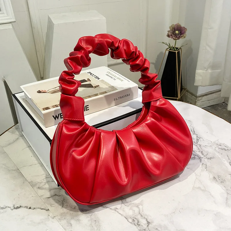 

2021 Summer Pleated Handlebags For Women PU Cloud Bags Leisure Armpit Bag Shopping Shoulder Bags Dumpling Handbag Female