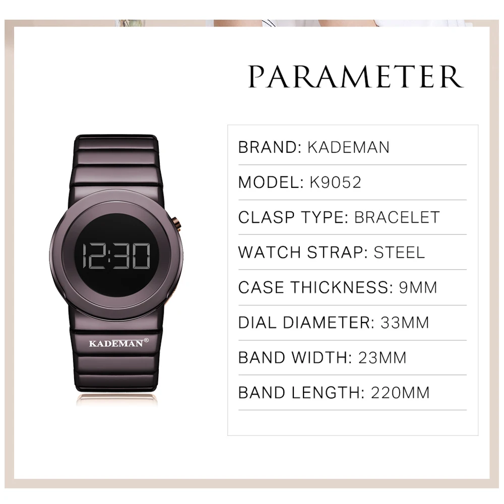 KADEMAN роскошные женские цифровые часы с полностью стальной датой 3 АТМ