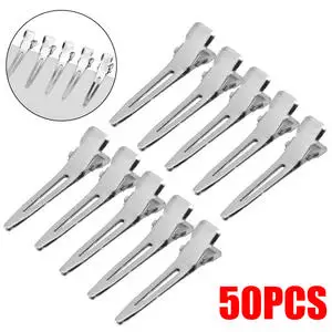 

50pcs Diy Hair Clips Modish Flat Metal Single Prong Alligator Hair Clips Barrette For Bows Silver Hairpins For Hair Styling Tool
