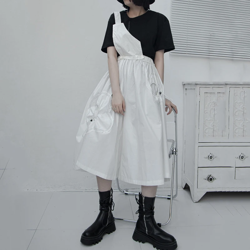 

[EAM] High Elastic Waist White Flower Strap One ShoulderTrousers New Loose Fit Pants Women Fashion Spring Summer 2021 1DD958500