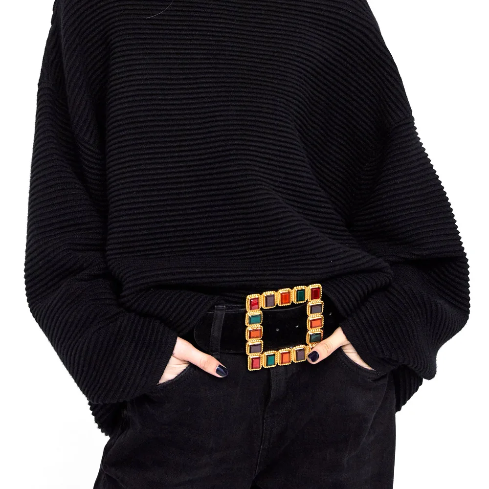 Ремень бархатный женский с квадратной пряжкой длинный Универсальный пояс