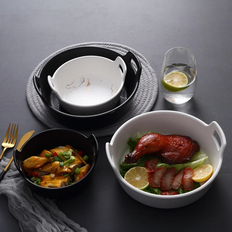 Защита от ожогов чаша ручка мраморная керамическая круглая миска для салата