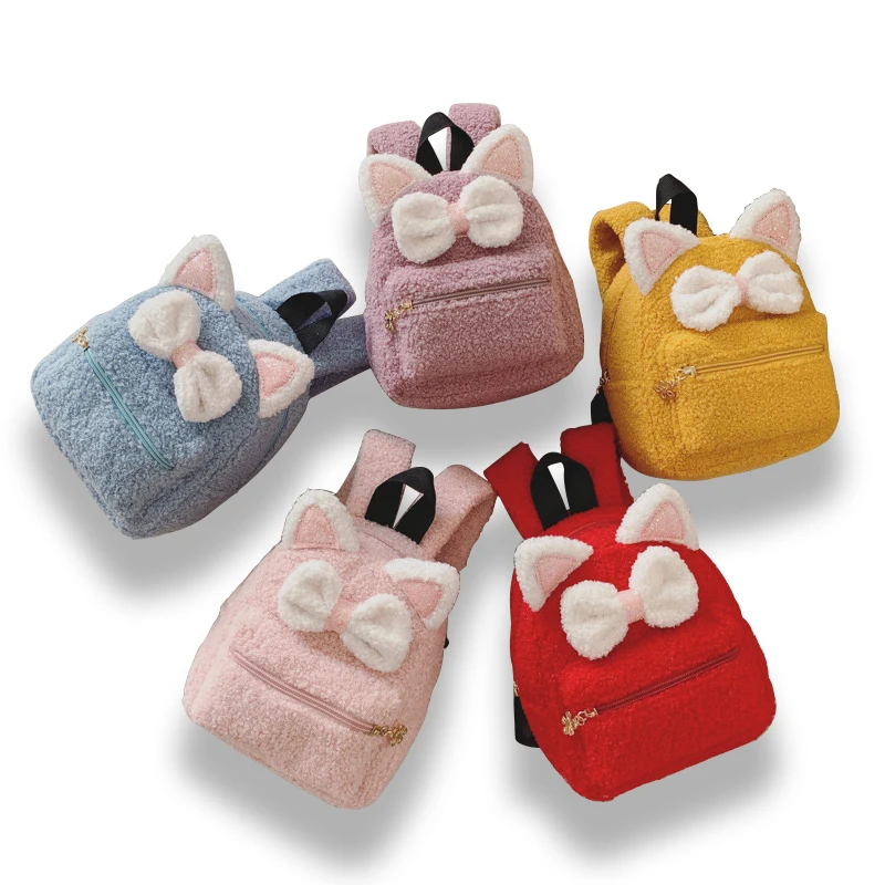 

Cute Plush Bowknot Girl Backpack Fashion Popular Winter Kids School Bag Portable Travel Children Accessory Storage Pouch