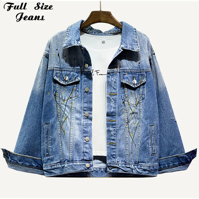 Плюс размер хайстрит граффити картина бомбер Джинсы Пальто 4Xl 5Xl Весна Цифровой