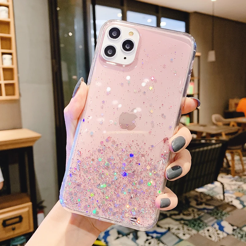 Чехлы для iPhone 11 Pro SE 2020 Мягкий силиконовый чехол с прозрачными блестками 7 6 6S 8 Plus XR