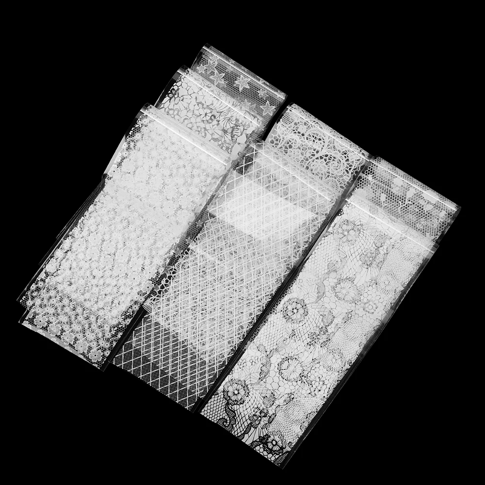 16 шт./партия пленка для ногтей наклейки черно-белые кружевные цветы Дизайн