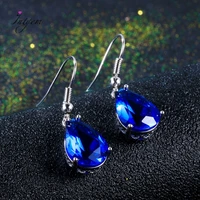 fashion white gold topaz drop earrings for women luxury womans 925 silver earring royal blue gemstone jewelry gifts wholesale
