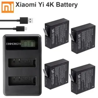 4x Аккумулятор bateria yi 4k+ LCD Dual charger для оригинального xiaomi yi 2 xiaoyi 4k 4k plus Черные Аксессуары для спортивной камеры