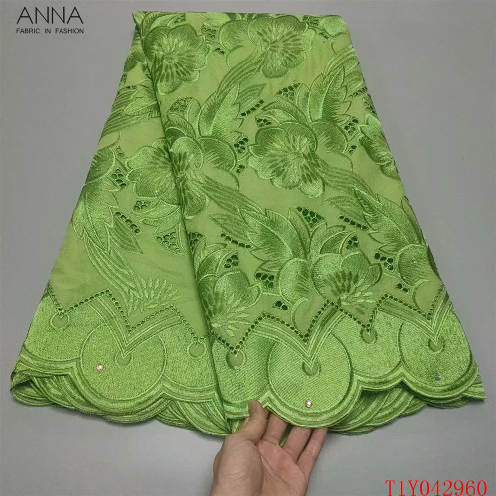 

Anna high quality 100% cotton swiss voile lace fabric embroidery with rhinestones and stones african dry laces for weeding dress