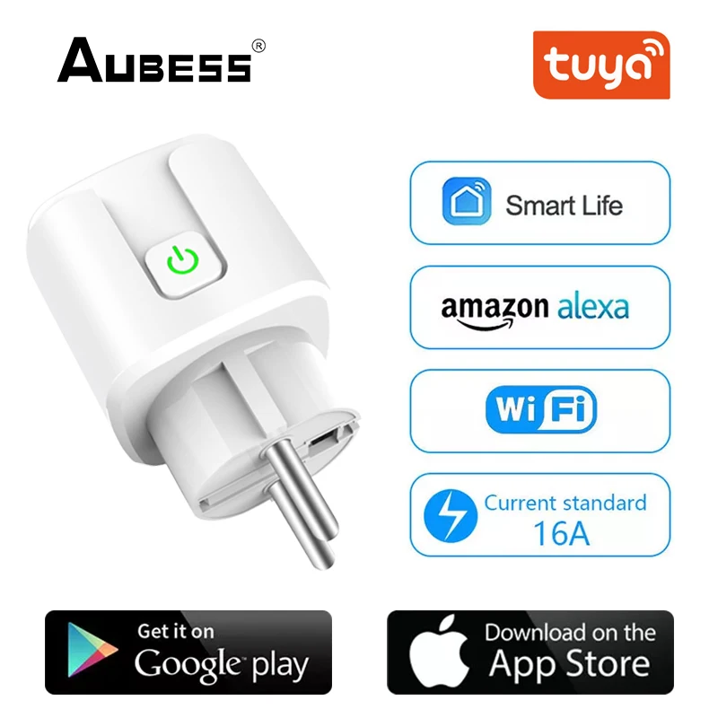 

Aubess 16A/10A WiFi Smart Plug Tuya Smart EU Socket Voice Control Remote Control Timing Outlet Works With Alexa Google Home
