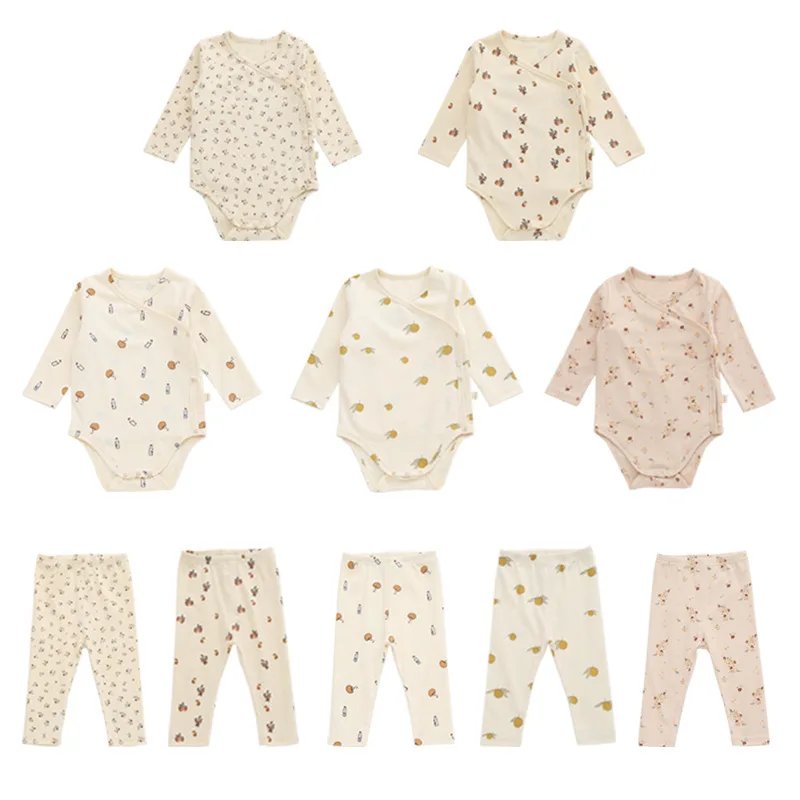 0-24M Baby Clothing Set Long Sleeve Romper + Pants Sets Organic Cotton Floral Newborn Baby Boy Girl Clothing Home Clothing
