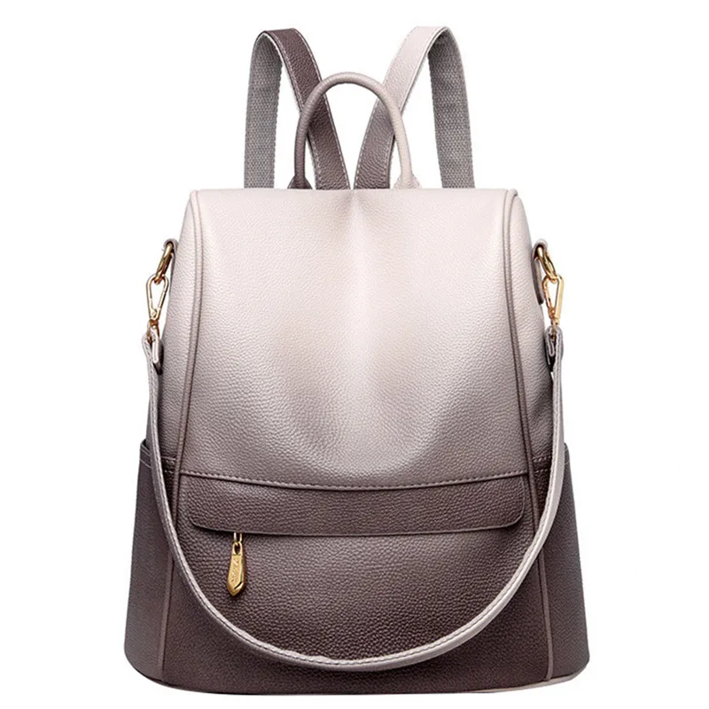 Женский дизайнерский рюкзак из мягкой кожи школьный контрастных цветов для