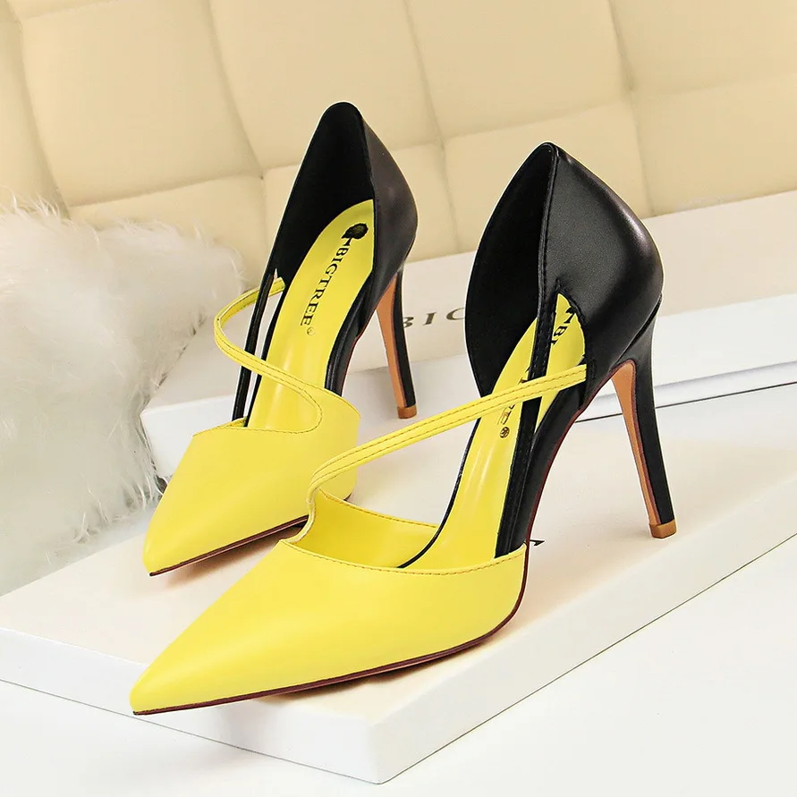 

Summer Women's Korean Fashion Sweet High-Heeled Shallow Pointed Toe Color Matching Hollow Sandals