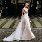 Женское свадебное платье на тонких бретельках, темно-розовое кружевное платье-футляр из тюля цвета шампанского с кристаллами и открытой спиной, Элегантное Длинное платье невесты