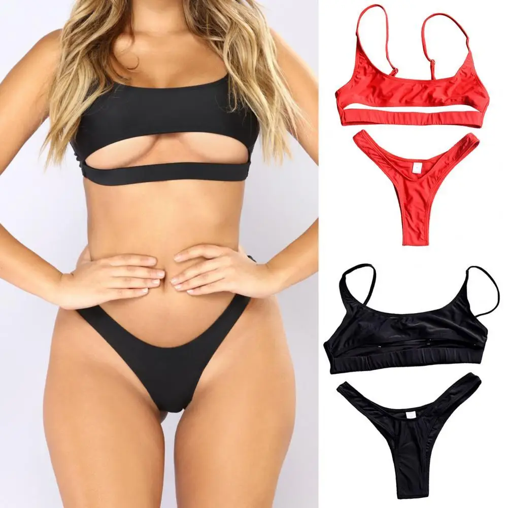 

Bikini Set Women Sexy Swimsuit Hollow High Waist Solid Color Bra Briefs Bikini Suit Swimwear Beach Wear Summer Bathing Suit