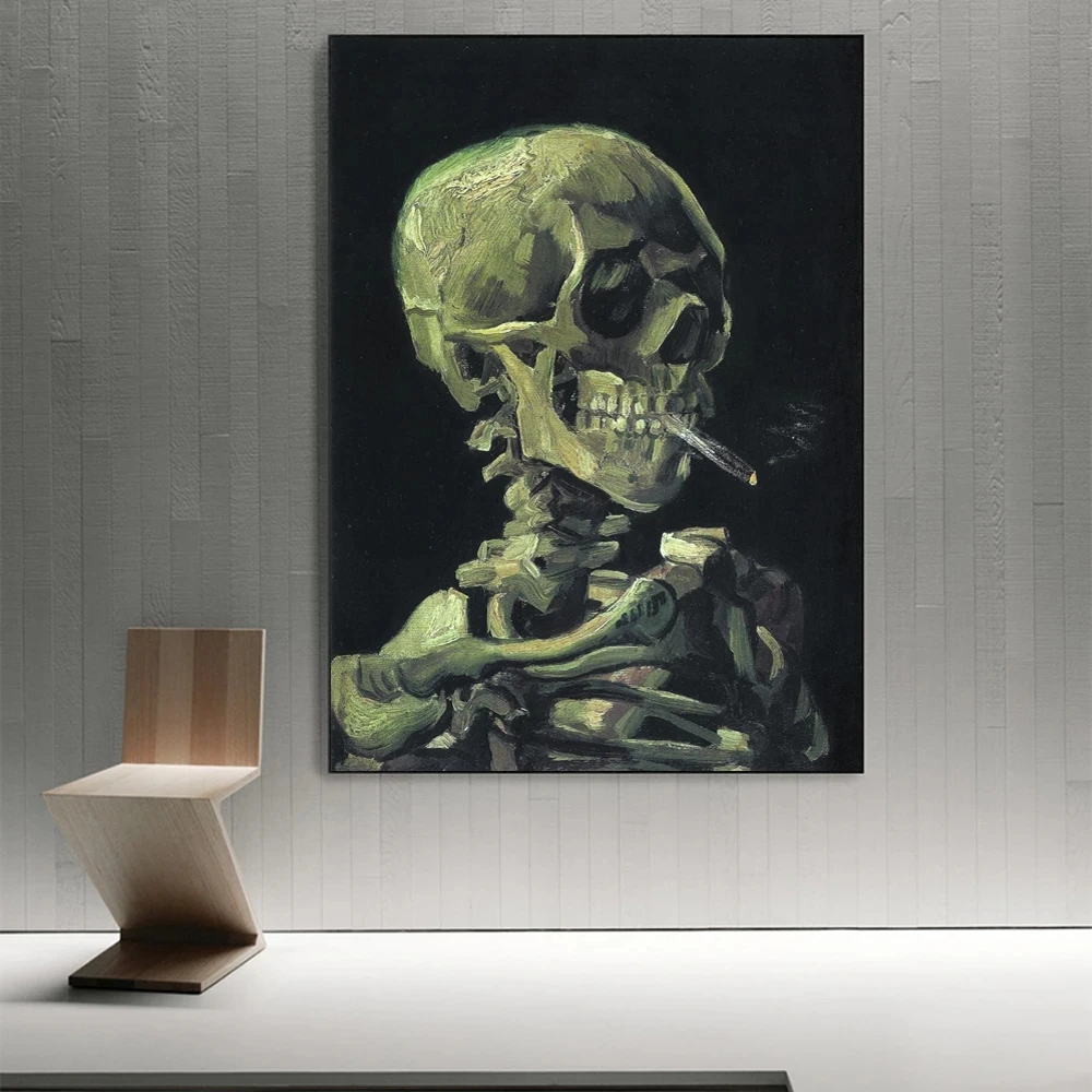 

Smoking Human Skeleton Abstract Canvas Painting Living Room Bedroom Wall Art Interior Home Decoration Painting(No Frame)