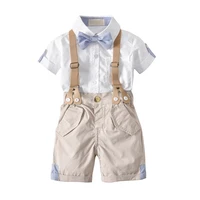 handsome boys 1 4 years suit summer 4pcs set t shirtstrapshortstie kids clothes toddler children fashion suit