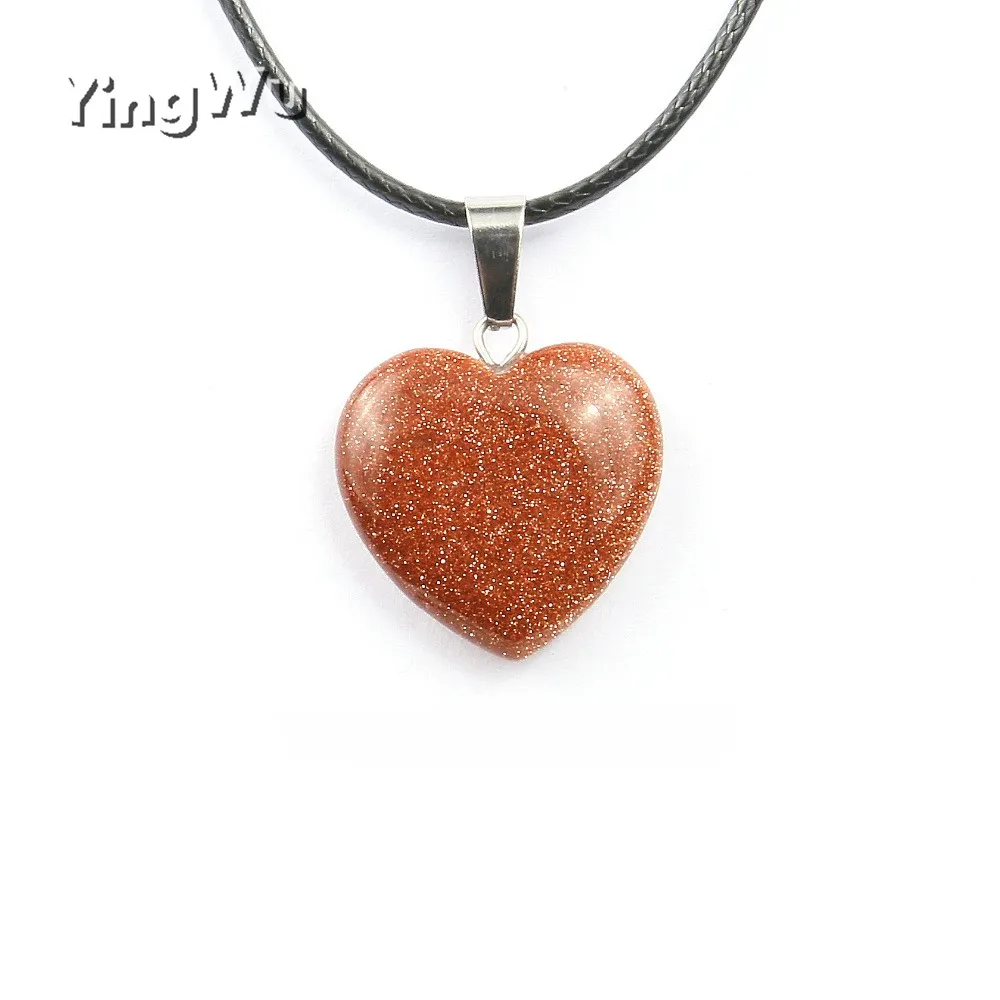 

Yingwu Natural Gold Sand Stone Pendant Heart Shape Agate Necklace Good Quality Necklace Pendants Wholesale 5pcs Lot