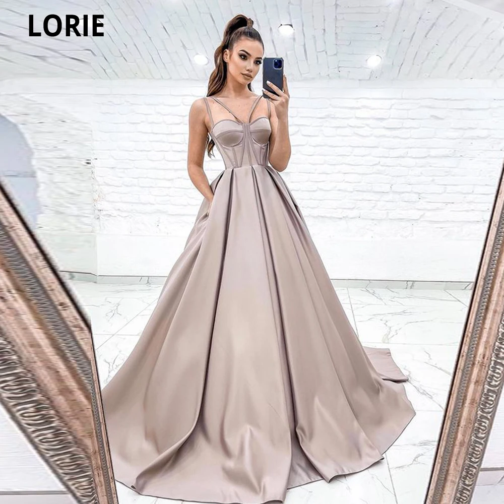 

LORIE Satin Spaghetti Straps Long A-Line Evening Dress Sleeveles 2022 Dubia Formal Party Dress Prom Gowns Sukienka Wieczorowa