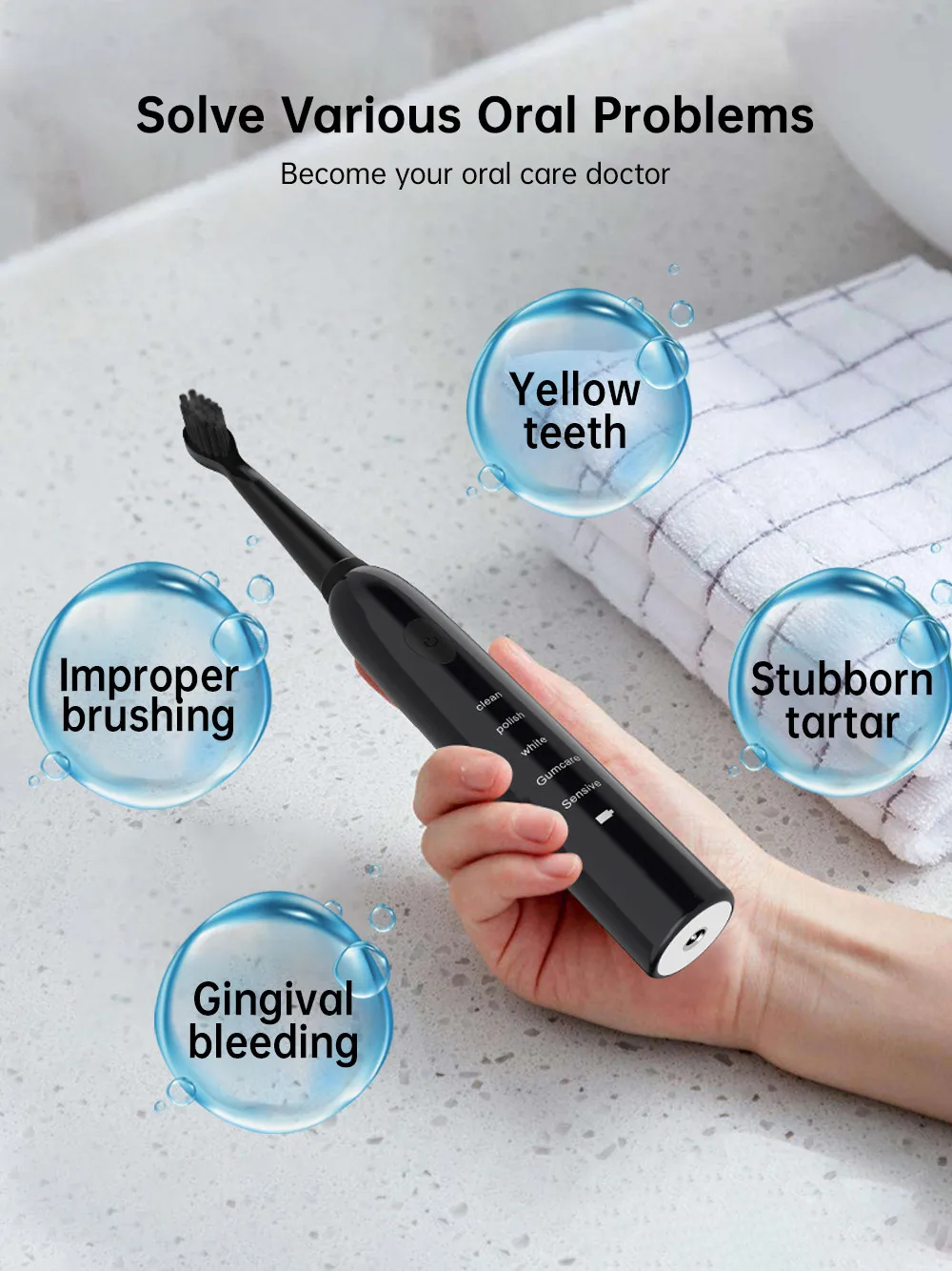 

Super Sonic Electric Toothbrushes for Adults Kid Smart Timer Whitening Toothbrush IPX7 Waterproof Replaceable