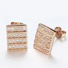 585 серьги из розового золота, полностью проложенные Стразы, циркон, CZ, квадратные серьги-гвоздики, Модные женские ювелирные изделия, подарок GE276