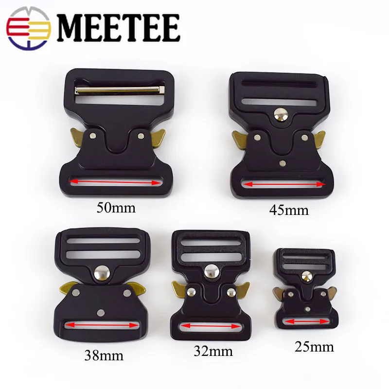 Meetee 1pc/4pcs ID25-50mm Alloy Release Buckle Outdoor Tactics Belt Strap Webbing Adjustment Buckle DIY Clothing Accessory YK032