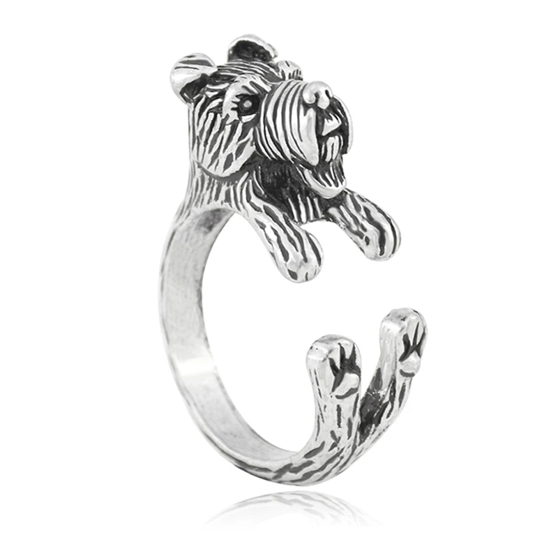 Винтажное черное кольцо Airedale Terrier Anel в стиле бохо собака шнауцера свадебная