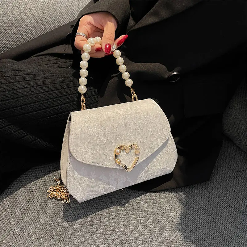 

Lolita Mini Chain Shoulder Bag With Pearl For Women New 2022 Cute Small Purses And Handbags Lace Lipstick Pouch Crossbody Bag