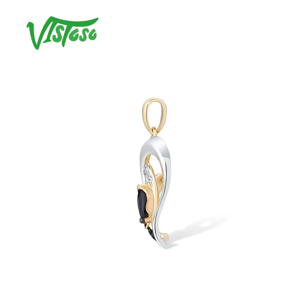 

VISTOSO Gold Pendant For Women Pure 14K 585 Yellow Gold Heart Blue Sapphire Sparkling Diamond Tulip Flower Trendy Fine Jewelry