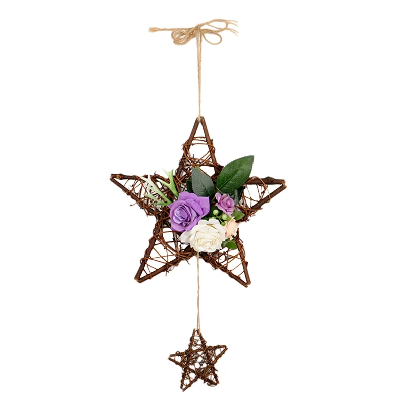 

Artificial Star Shape Rose Flower Wreath Double Pentagram Pendant For Front Door Wall Window Wedding Party Home Decor