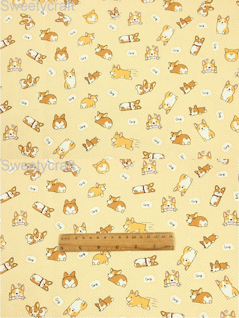 100% Плотная хлопковая ткань с милым животным принтом корги и собаки для рукоделия