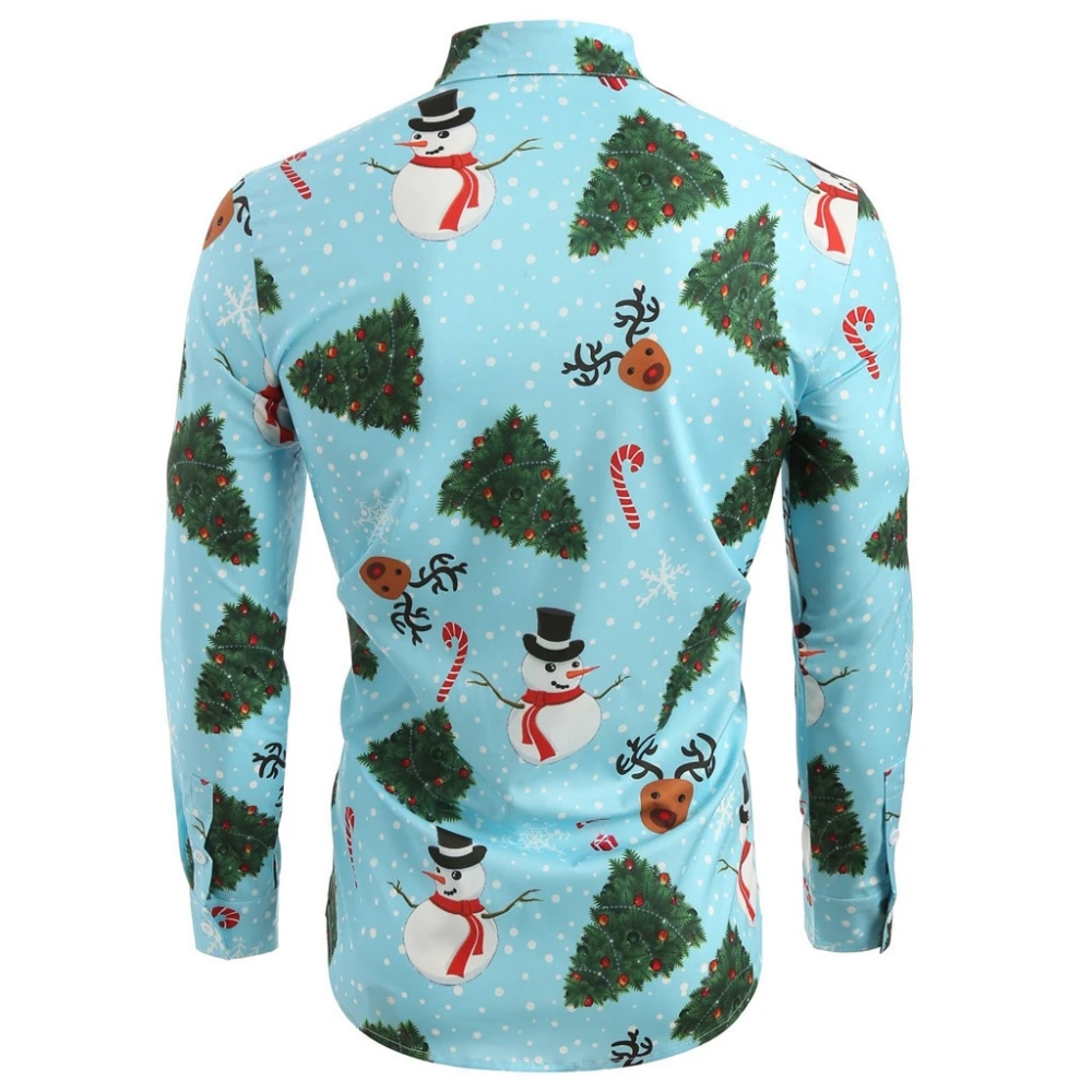 Для мужчин рубашка снежинки Рождественская Печать оленей Повседневное с длинным