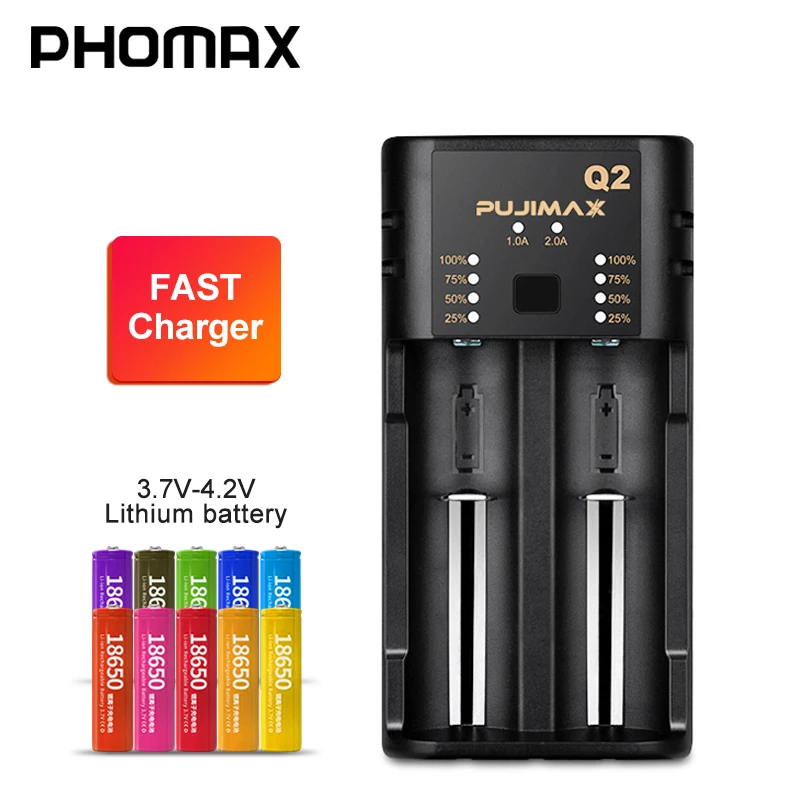 PHOMAX 2 слота 18650 Q2 светодиодный умный дисплей быстрое зарядное устройство для 17650