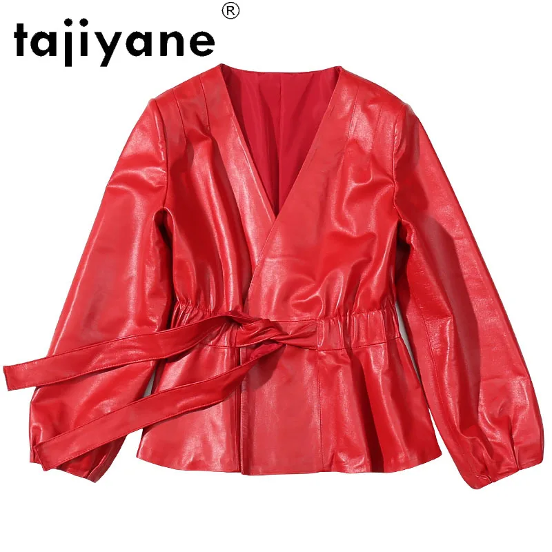 

Tajiyane Весна Женская обувь в Корейском стиле; Осенняя одежда из натуральной овечьей кожи Куртка женская Genuin кожаные пальто для девочек красна...