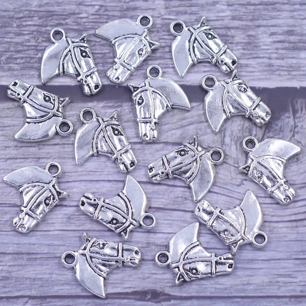 

10Pcs Pendants Horse Head Animal Silver Tone Zinc Metal Alloy For Charms Necklaces Jewelry DIY Making Findings 21x18mm