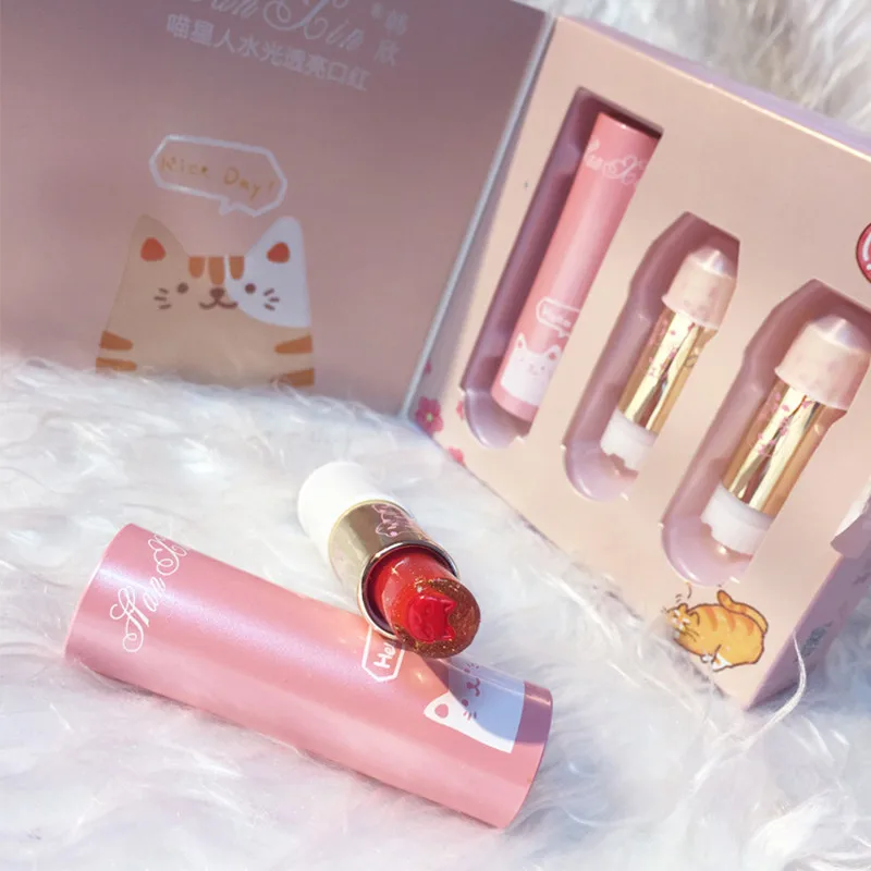 

3pcs/Set Cute Cat Print Lipstick sweet cute Moisturizer Long Lasting Waterproof Lip Balm Lipstick
