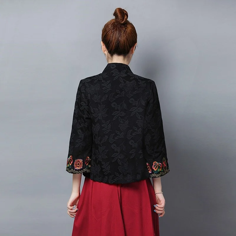 Женские китайские топы с вышивкой ханьфу винтажное пальто этническая