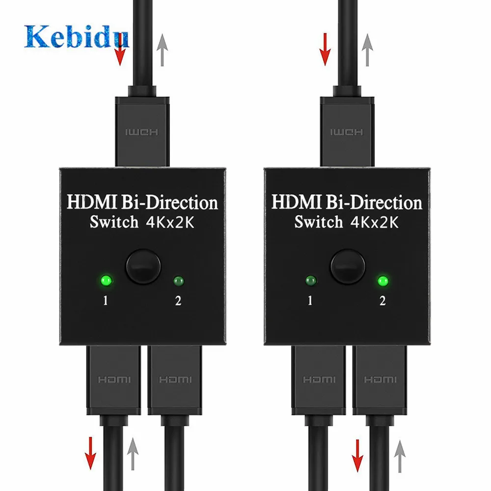 KEBIDU 4K переключатель 2 порта двунаправленный 1x2 / 2x1 коммутатор сплиттер Ultra HD 1080P HDCP